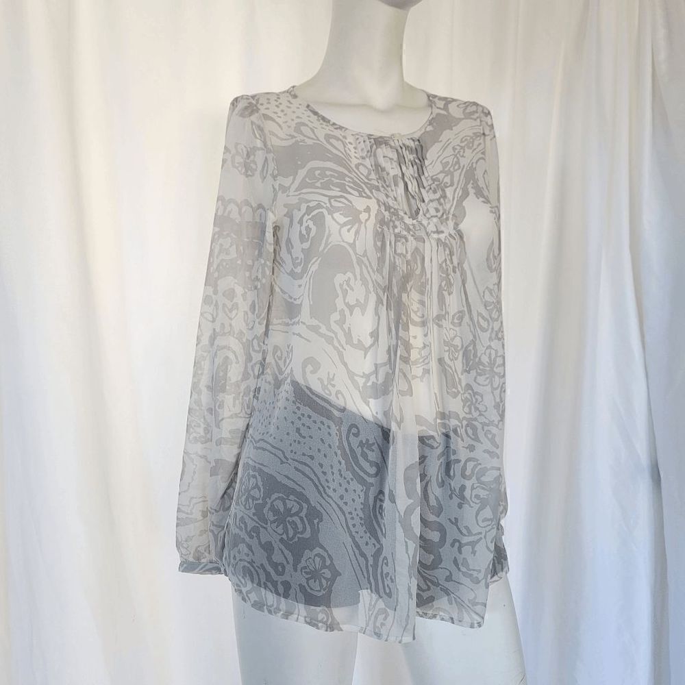 Cabi white lace sheer chiffon floral blouse size XS